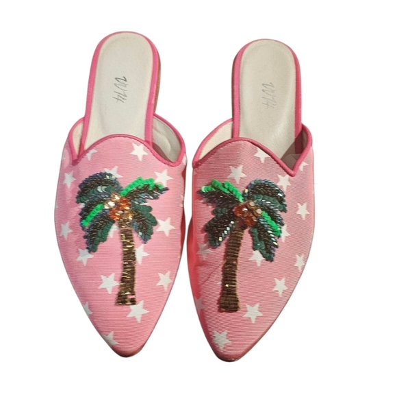 Anthropologie Vv14 Pink Mules With Palm Tree and Star Embellishments - Picture 1 of 3